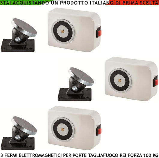ELETTROMAGNETI BIANCHI BLOCCA PORTE TAGLIAFUOCO REI 3 PEZZI FORZA DI TRAZIONE 100 KG ANTINCENDIO ALIMENTAZIONE 22/28 VCC