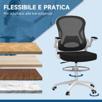 Sedia da Ufficio Ergonomica in Tessuto Traspirante con Altezza Regolabile e Braccioli Ribaltabili, 59x65x110-130 cm
