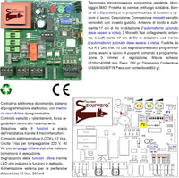 Scheda Elettronica Cancello 2 Ante Battente 220 V 50 Hz Contenitore IP55 Incorpora Ricevente 433,92 MHz 1 Radiocomando 4 Canali Apprende 254 Codici 8 Funzioni Regolazioni Tempi Forza Memorizza Corsa Rallentamenti Comando Serratura