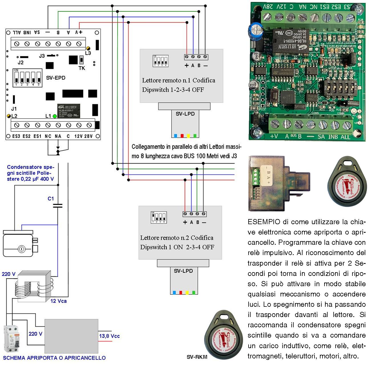 Chiave di Prossimità Alimentazione 12/24 Vac Uscita Relè Contatto C.NC.NA 2 A a 24 V Funzione Impulsiva o Stabile Sei Chiavi TAG Lettore Modulo LAN Universale 501 RJ45 Segnale di Stato Con 4 Led GRVB