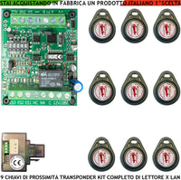 Chiave Elettronica di Prossimità Alimentazione 12 V Uscita Relè Contatto C.NC.NA 2 A a 24 V Funzione Impulsiva o Stabile 9 Chiavi TAG Lettore Modulo LAN Universale 501 RJ45 Segnale di Stato 4 Led GRV