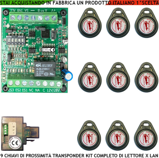 Chiave Elettronica di Prossimità Alimentazione 12 V Uscita Relè Contatto C.NC.NA 2 A a 24 V Funzione Impulsiva o Stabile 9 Chiavi TAG Lettore Modulo LAN Universale 501 RJ45 Segnale di Stato 4 Led GRV