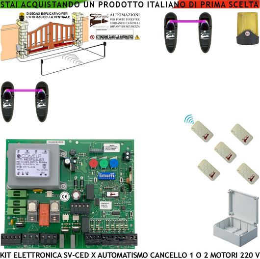 SCHEDA ELETTRONICA PER CANCELLO CON 2 MOTORI 220 V DI QUALSIASI MARCA E TIPO 5 RADIOCOMANDI 2 FOTOCELLULE TEMPI FORZA E FUNZIONE REGOLABILI