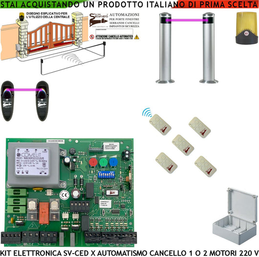 SCHEDA ELETTRONICA PER CANCELLO CON 2 MOTORI 220 V QUALSIASI MARCA 5 RADIOCOMANDI 2 FOTOCELLULE 2 PALINE TEMPI FORZA E FUNZIONE REGOLABILI