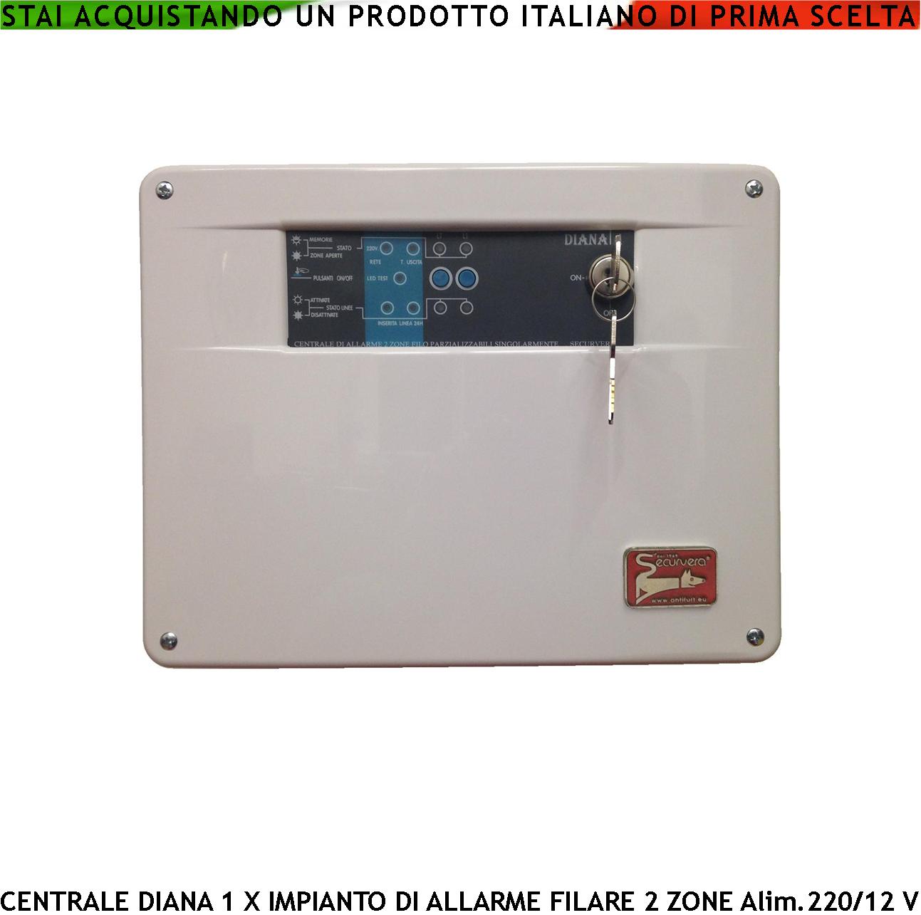 Centrale Diana Antifurto 2 Zone per Impianto di Allarme Chiave Meccanica. Gestisce Sensori Ingresso Per Chiave Remota o Telegestione Uscita di Comando Per Sirene Combinatore GSM Ricambio Impianto Filo