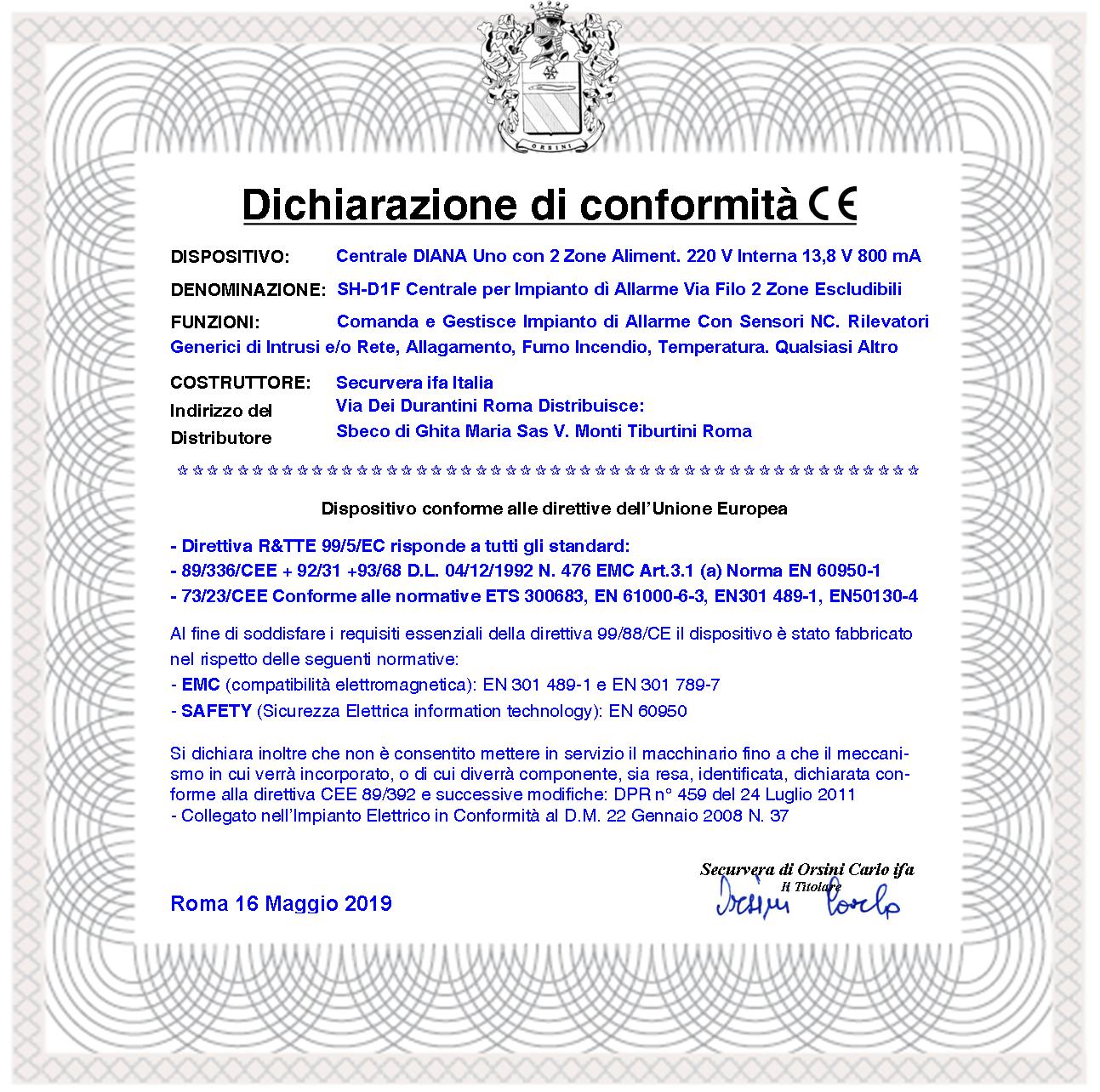 Diana Centrale 2 Zone Allarme Chiave Meccanica Batteria 12 V 1,2 Ah per Impianto Antifurto Filare. Gestisce Sensori Ingresso Per Comando Remoto o Telegestione Uscita Sirene Combinatore SOS Telecamere