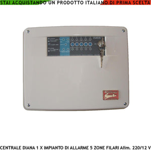 Centrale Allarme Diana 5 Zone Chiave Meccanica Per Impianto Antifurto Filare. Gestisce Sensori di Movimento Ingresso Per Chiave Remota o Telegestione Uscita di Comando Per Sirene Combinatore Fumogeno