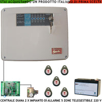 Centrale Antifurto Diana 5 Zone Batteria 12 V 7 Ah 5 Chiavi TAG 2 Meccaniche Impianto Filo. Gestisce Sensori Ingresso Con Comando Remoto di Telegestione Uscita Sirene Combinatore Videocamera Fumogeno