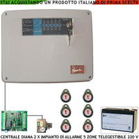 Diana Centrale 5 Zone Allarme 6 Chiavi TAG 2 Meccaniche Batteria 12 V 7 Ah per Impianto Antifurto Filare. Gestisce Sensori Con Comando Remoto Per Telegestione Uscita Sirene Combinatore SOS Telecamere