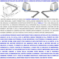 Braccio Articolato Motore 24 VDC Ricambio Universale per Cancello Automatico ad 1 Anta Battente da 0,5 A 2,5 Metri Spinta 250 Newton Sblocco a Chiave Finecorsa Meccanici Completo di Braccio Staffe Bulloni IP44 Dimensioni H295XL180XP254 mm