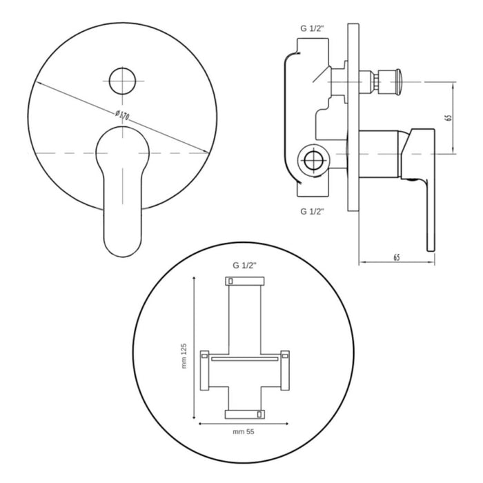Miscelatore doccia ad incasso da parete con deviatore rubinetto monocomando cromato *** finitura- cromo lucido, confe...