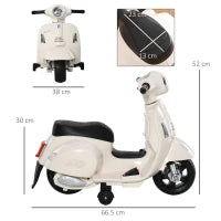Moto Elettrica per Bambini con Licenza Ufficiale Vespa Batteria 6V, Fari e Clacson, per Bimbi da 18-36 mesi, Bianco, 66.5x38x52cm
