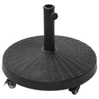 Base per Ombrellone da Giardino Rotonda a 4 Ruote con Freni, Basamento per Ombrellone in Metallo e Resina, per Pali di Ombrelloni da Ø38/48 mm, Ø52x41 cm, Nero
