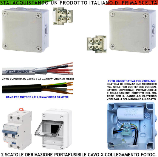 Contenitore Cablaggio per Automazione Cancello tra Centrale e Motori 220 V Fusibile di Protezione Cavo per Fotocellule Scatola Differenziale