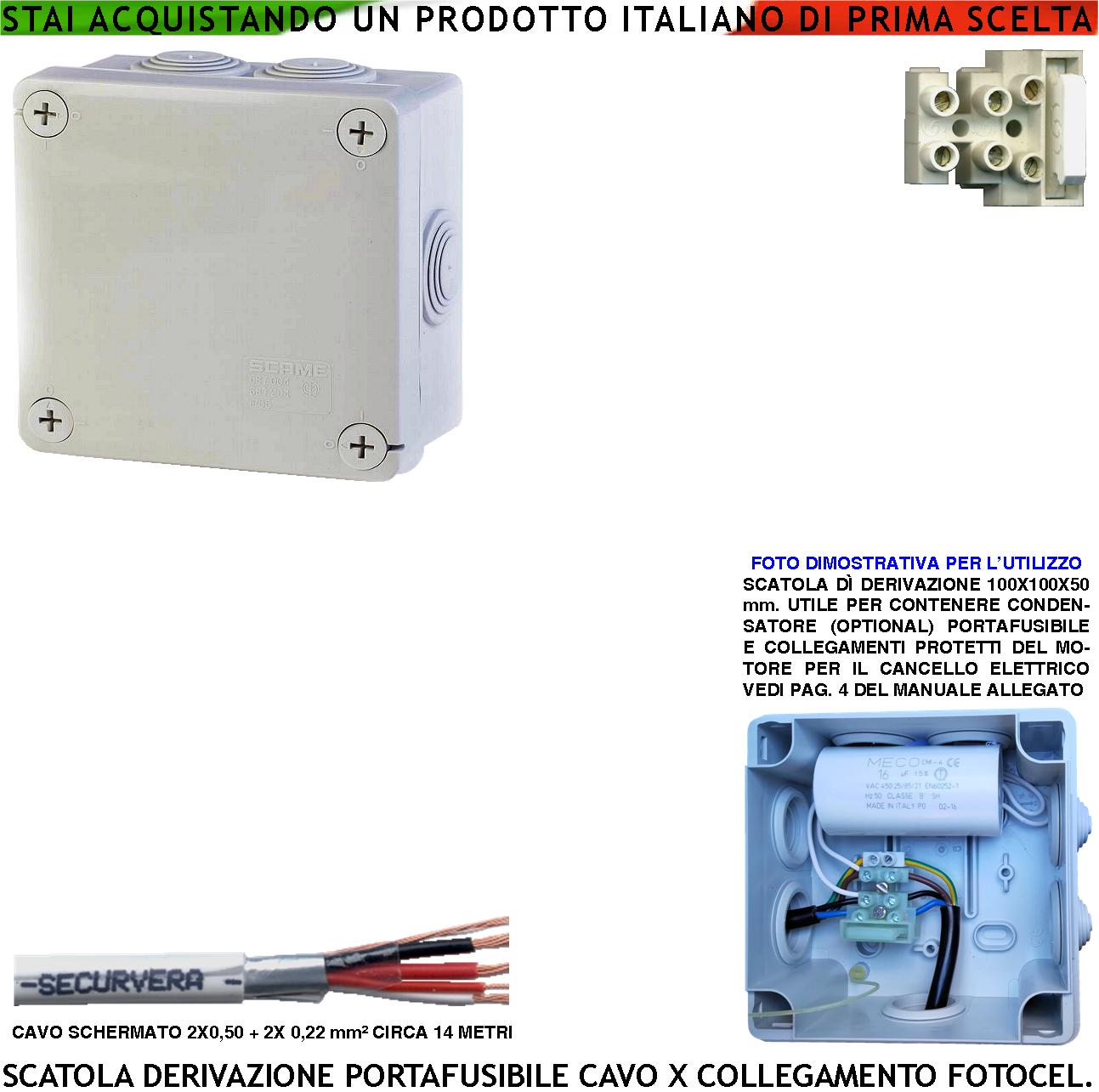 Contenitore Collegamenti Sicuri tra Centrale e Motore 220 V per Automatismo Cancello Fusibile di Protezione Cavo Schermato per Fotocellule