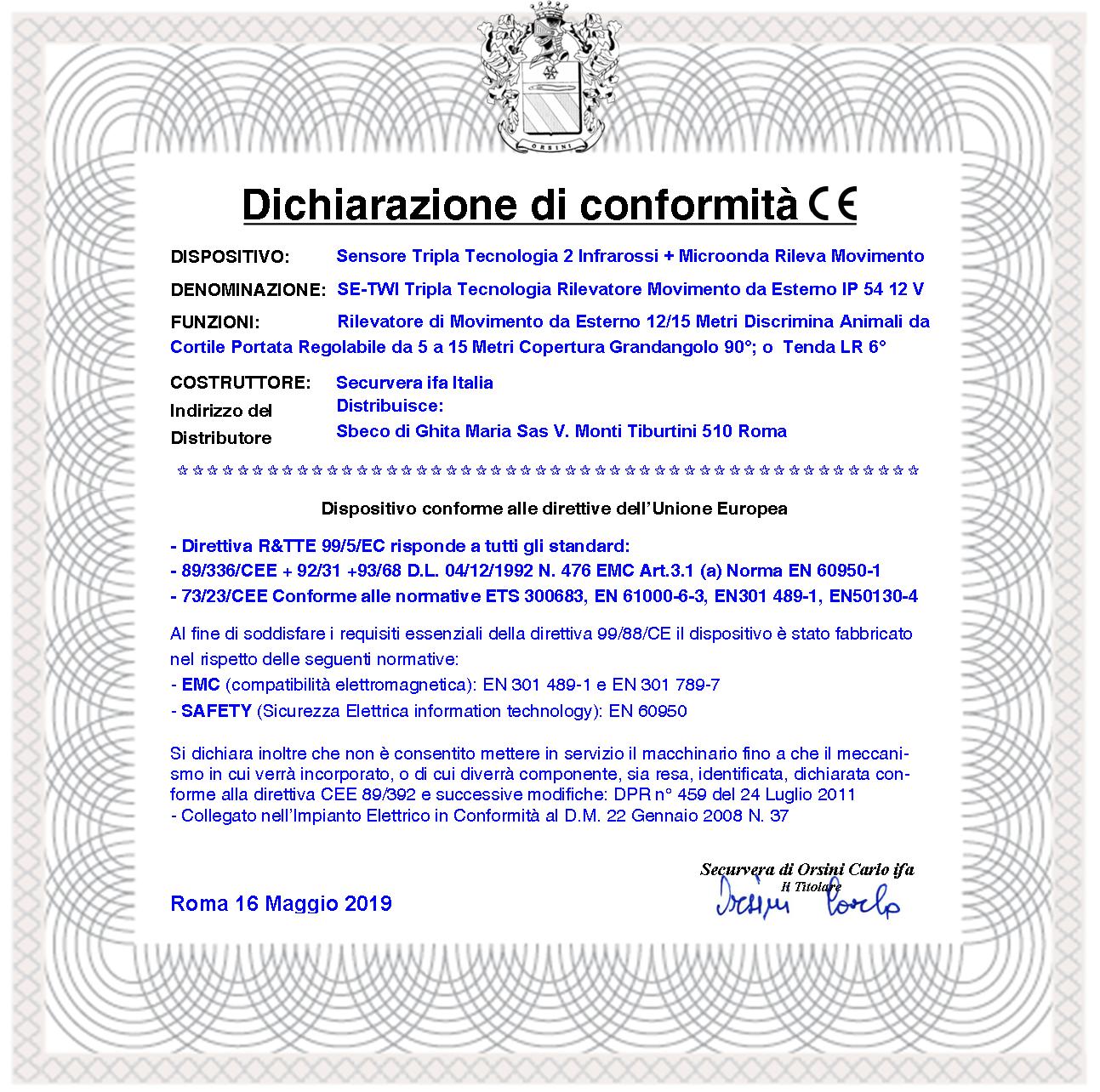 Sensore di Allarme Tripla Tecnologia da Esterno 4 Pezzi Portata 15 Metri Grandangolo o Tenda Regolabile da 5/15 Metri Alimentazione 12 V Via Filo Con Snodo Orientab Sensori 2 Pir 1 Microonda AND OR