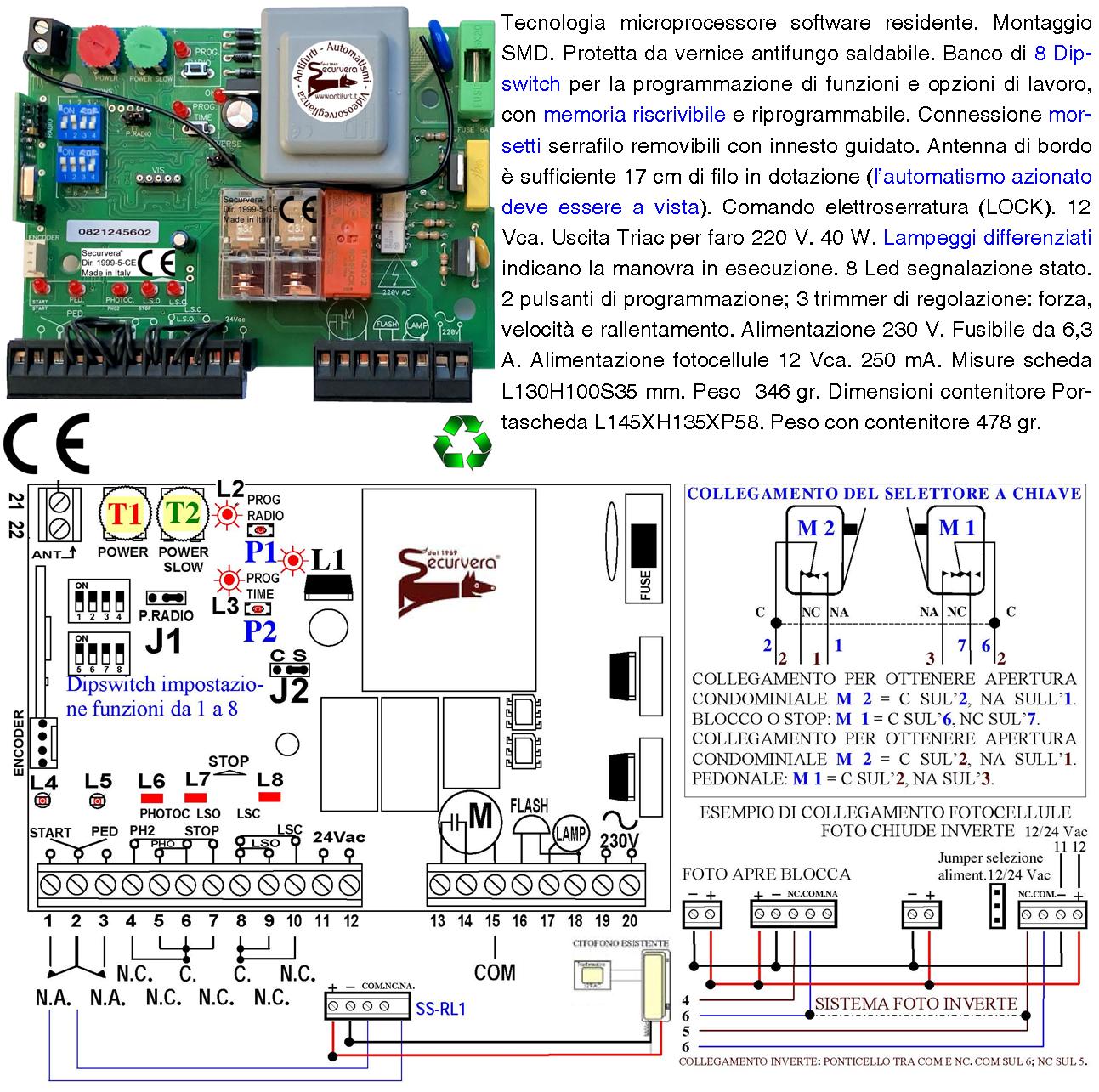 CENTRALE DI COMANDO CANCELLO SCORREVOLE 220 V 700 W GESTIONE FINE CORSA LUCE DI CORTESIA VISTA DEI MOVIMENTI DA LAMPEGGI DIFFERENZIATI CARTELLO MONITORE