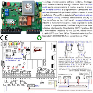 CENTRALE DI COMANDO CANCELLO SCORREVOLE 220 V 700 W GESTIONE FINE CORSA LUCE DI CORTESIA VISTA DEI MOVIMENTI DA LAMPEGGI DIFFERENZIATI CARTELLO MONITORE