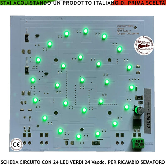 Circuito Elettronico con 24 Led Verdi Alta Luminosità Alimentazione 24 Vacdc 3 W Ricambio per Semaforo Luce Verde Puntiforme Semafori Omologati a Led Parcheggio