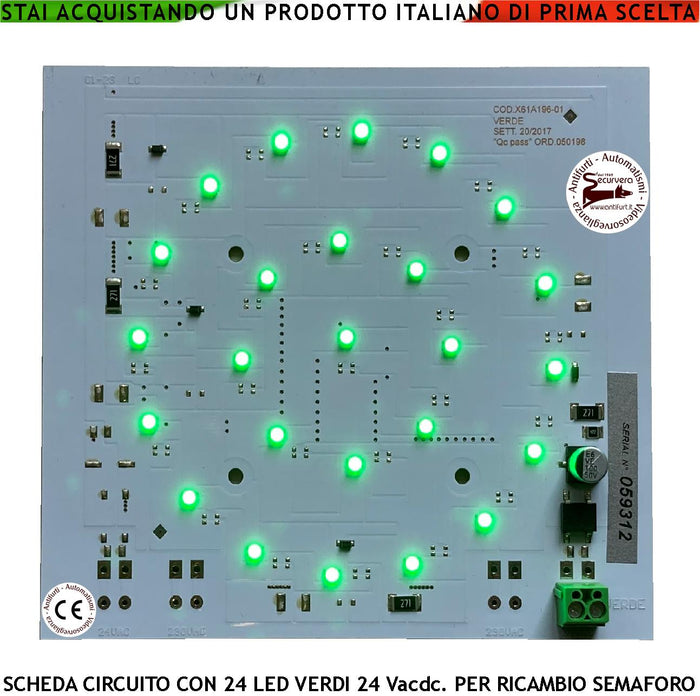 Circuito Elettronico con 24 Led Verdi Alta Luminosità Alimentazione 24 Vacdc 3 W Ricambio per Semaforo Luce Verde Puntiforme Semafori Omologati a Led Parcheggio