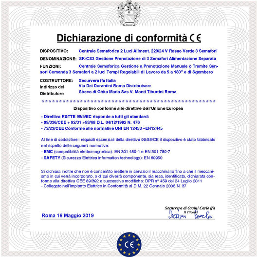 Centrale Comando 3 Semafori a 2 luci Rossa e Verde 220/24 V Funzioni Prenotazione Manuale o da Sensori Tempi Regolabili Lavoro da 5 a 180” Sgombero da 5 a 40”