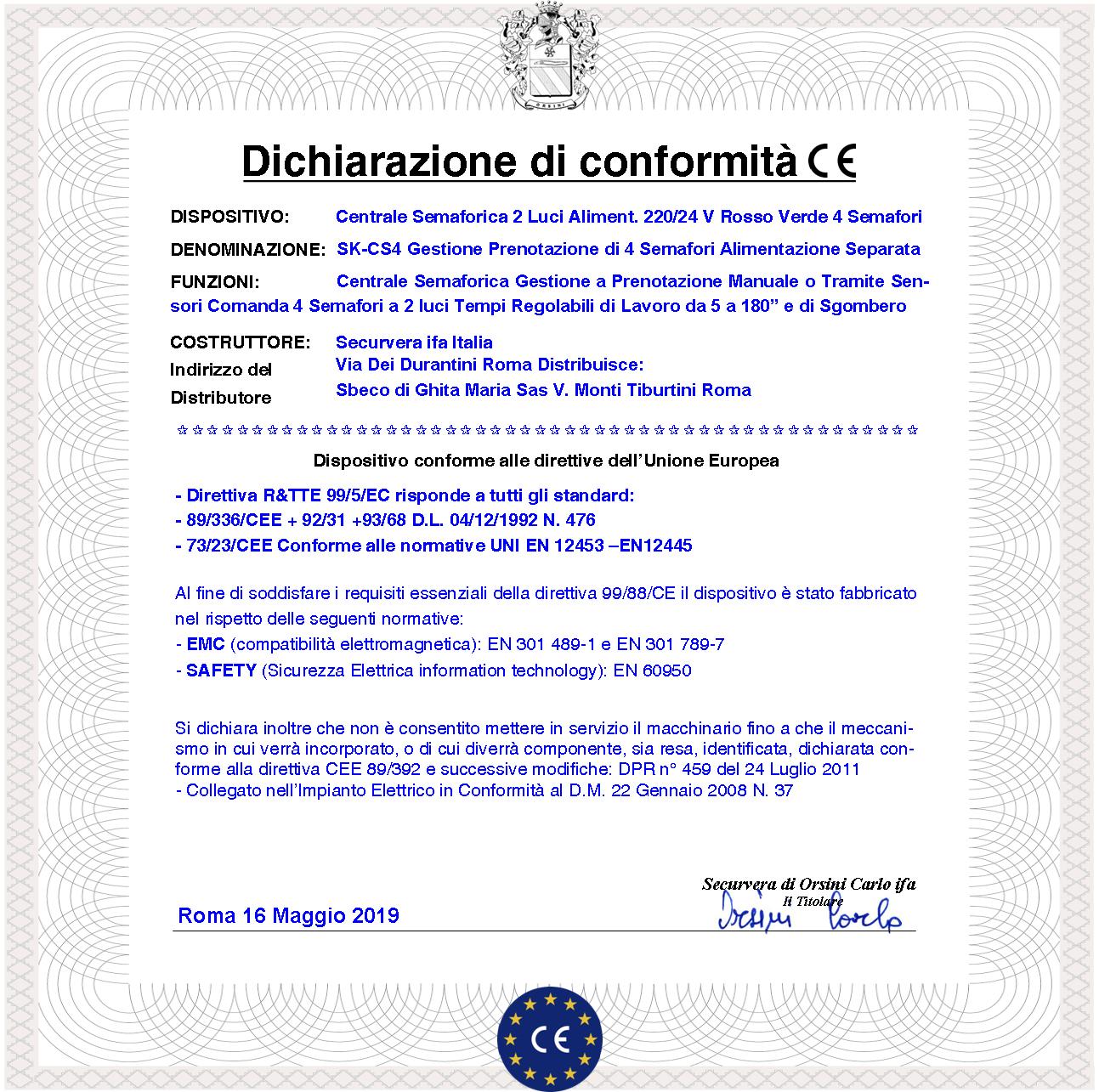 Quadro di Comando Semaforico 4 Semafori a 2 luci Rossa e Verde 220/24 V Funzioni Prenotazione Arrivo Tempi Regolabili Lavoro da 5 a 180” Sgombero da 5 a 40”