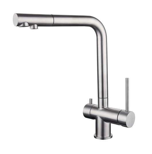 Miscelatore per lavello cucina a 3 vie in acciaio inox Tubico Kitchen River T39057S