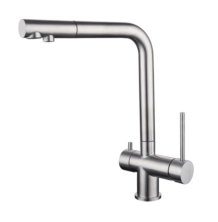 Miscelatore per lavello cucina a 3 vie in acciaio inox Tubico Kitchen River T39057S