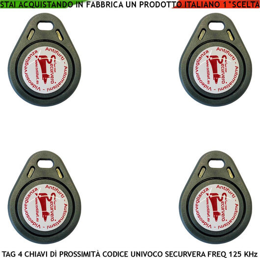 Chiave Elettronica di Prossimità 4 TAG RFID Alta Sicurezza Codice Base Univoco Securvera EM-4100 Frequenza di Lavoro 125 KHz Codici Generati Random Con Foro Portachiavi Alimentazione Per Induzione