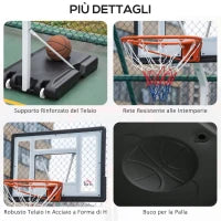 Canestro Basket per Adulti con Tabellone in PVC Regolabile 210-260cm Ruote Integrate Bianco