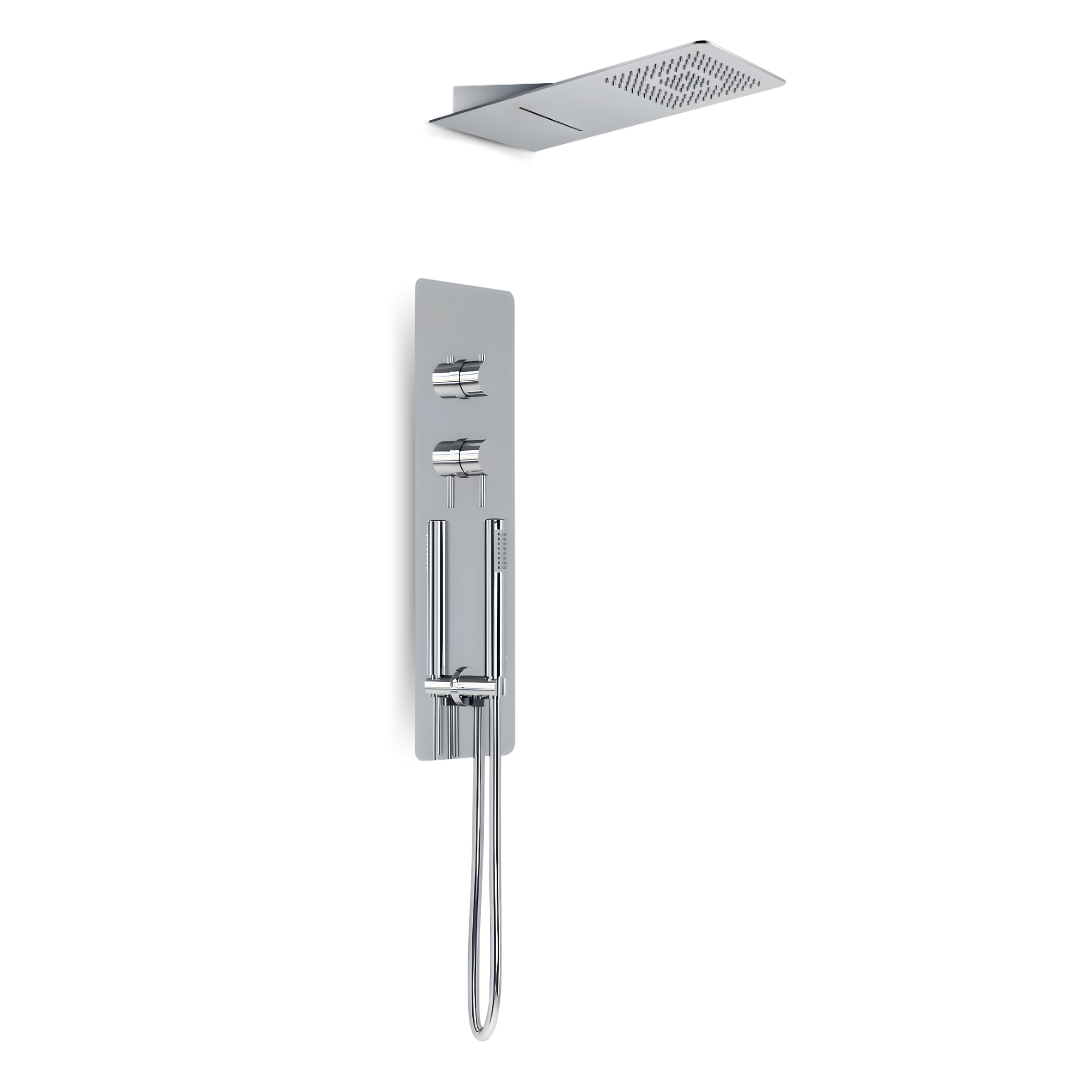 Wall kit a parete da incasso a muro acciaio inox + soffione doccia a parete acciaio inox punta quadrata con cascata