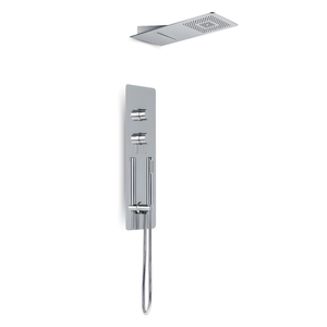 Wall kit a parete da incasso a muro acciaio inox + soffione doccia a parete acciaio inox punta quadrata con cascata