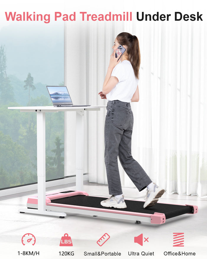 Tapis roulant 1-8km/h - RATTANTREE - Walking pad, Tapis roulant elettrico, display LED, Carico massimo di 120 kg, Rosa