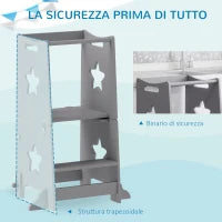 Scala Montessori Convertibile in Set Tavolo e Sedie con Barra di Sicurezza, in Legno, 60x44.5x86 cm, Grigio