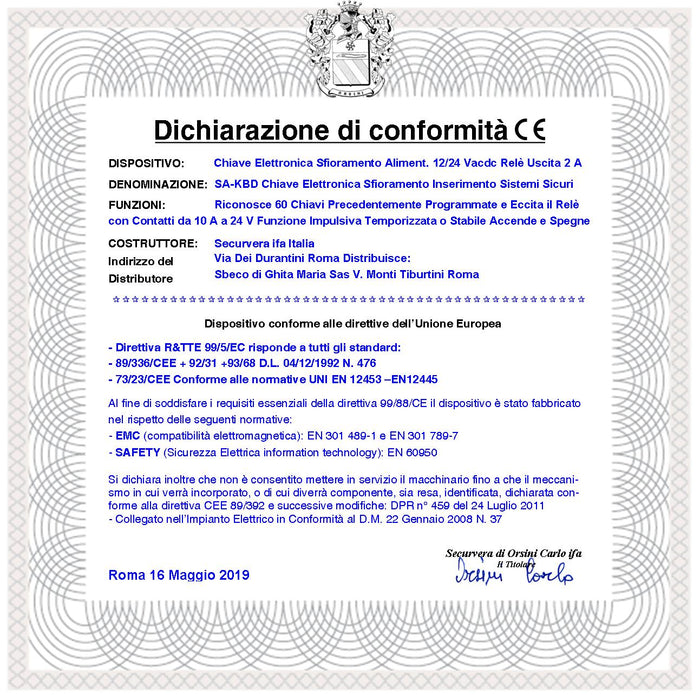 Chiave Elettronica Induttiva Kit Elaboratore C408 Lettore da Pannello 3 Chiavi Programmabili Codice di Sicurezza 64 Bit 3 Miliardi di Combinazioni Sistema RFID 12/28 Vac Relè 10A 24V x Portachiavi