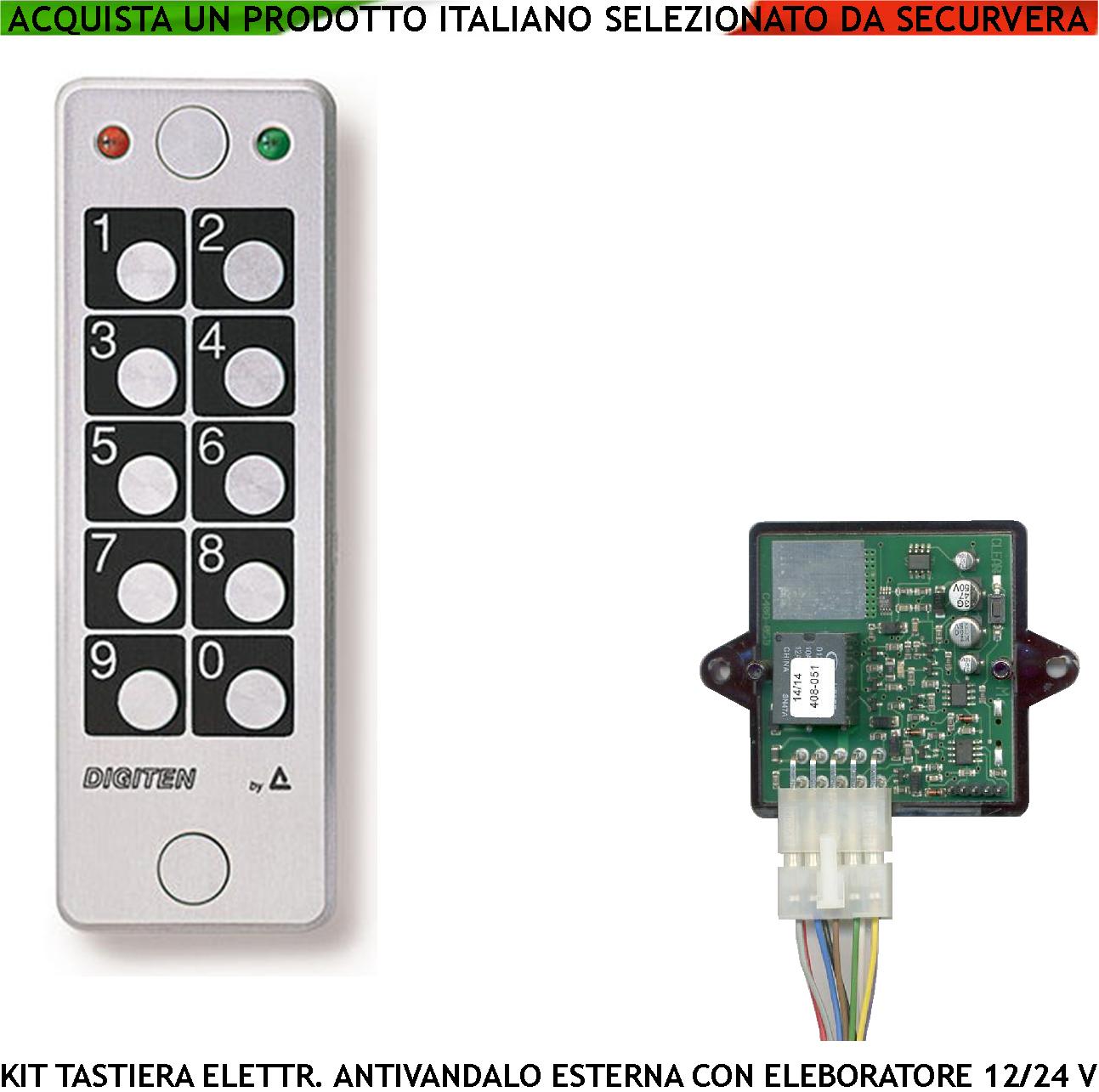 Kit Tastiera Digitale Antivandalo IP67 Con Elaboratore Remoto Gestisce 60 Utenti Alimentazione 12/24 V 2 Led 1 Libero Uso Utente 60 Codici da 8 Cifre Personali Uscita Relè 10A Antimonomissione