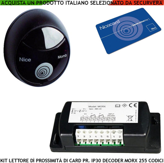 Kit Lettore Card o Tessera Decodifica il RFID IP55 Centralina MORX Bluebus Riconosce Memorizza 255 Codici Conferma di Lettura Con Luce Rossa e Beep Alimentazione 24 V 2 Uscite Relè 1 Mocard Vergine