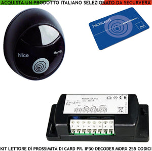 Lettore Card o Tessera Decodifica il RFID IP55 Centralina MORX Bluebus Riconosce Memorizza 255 Codici Conferma la Lettura Luce Rossa e Beep Alimentazione 24 V 2 Uscite Relè 1 Mocard Vergine Magnetica
