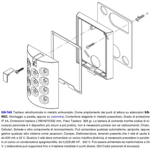 Kit 2 Tastiere Digitali Antivandalo Esterne BE.PLAY Completa di Centralina BE-REC Elabora 250 Codici Utente Uscita 2 Relè 10 Tasti Numerici Retroilluminati Alimentazione 24 Vac Struttura Protetta IP54