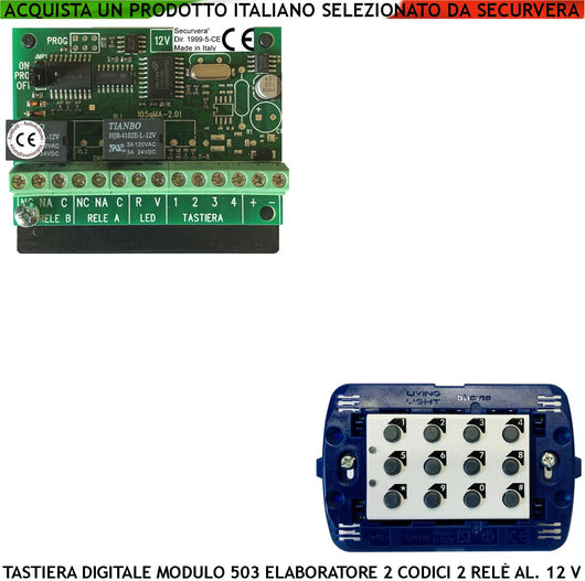 Tastiera da Incasso Elettronica Digitale Per Modulo 503 Kit Elaboratore Remoto Gestisce 2 Attivazioni Antifurto Alimentazione 12 V Codici DTMF 6 Cifre 2 Led e 2 Relè Con Funzioni Programmabili IP44