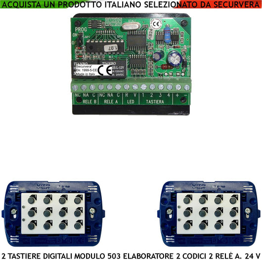 Tastiere Interne 2 Pezzi Digitali Per Modulo 503 Un Elaboratore Remoto Gestisce 2 Attivazioni Antifurto Alimentazione 24 Vcc Codici DTMF 6 Cifre 2 Led 2 Relè Con Funzioni Programmabili Protezine IP44