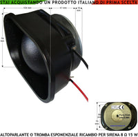 Tromba Magnetodinamica Esponenziale Impedenza 8 Ohm Potenza 15 W Ricambio Sirene Antifurto di Qualsiasi Marca Suoni Alta Frequenza da 1,3 ± 2 KHz 103 dB Magnete Ø 69 H 15 mm Misure L104XH79XP5 mm