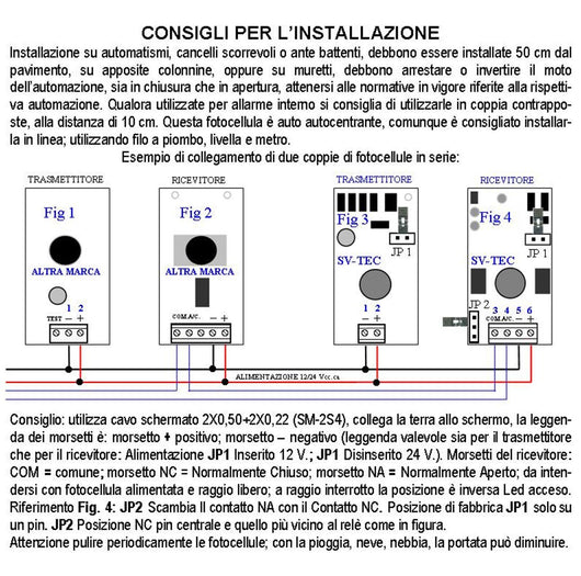 Fotocellule di Sicurezza e Controllo Cancello Elettrico Automatico 2 Coppie Cellula130 Portata 15 MT Lineari Montaggio a Parete o Palina Alimentazione 12/24 Vac