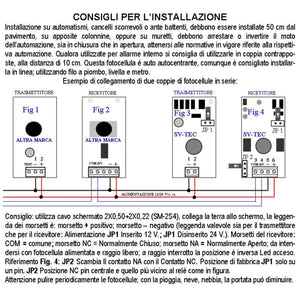 Fotocellule Coppia Sicurezza Un TX e Un RX Controllo Cancello Elettrico Automatico Portata 15 Metri Montaggio a Parete o Palina Controllare Dimensioni in Foto e Manuale Alimentazione 12/24 Vac