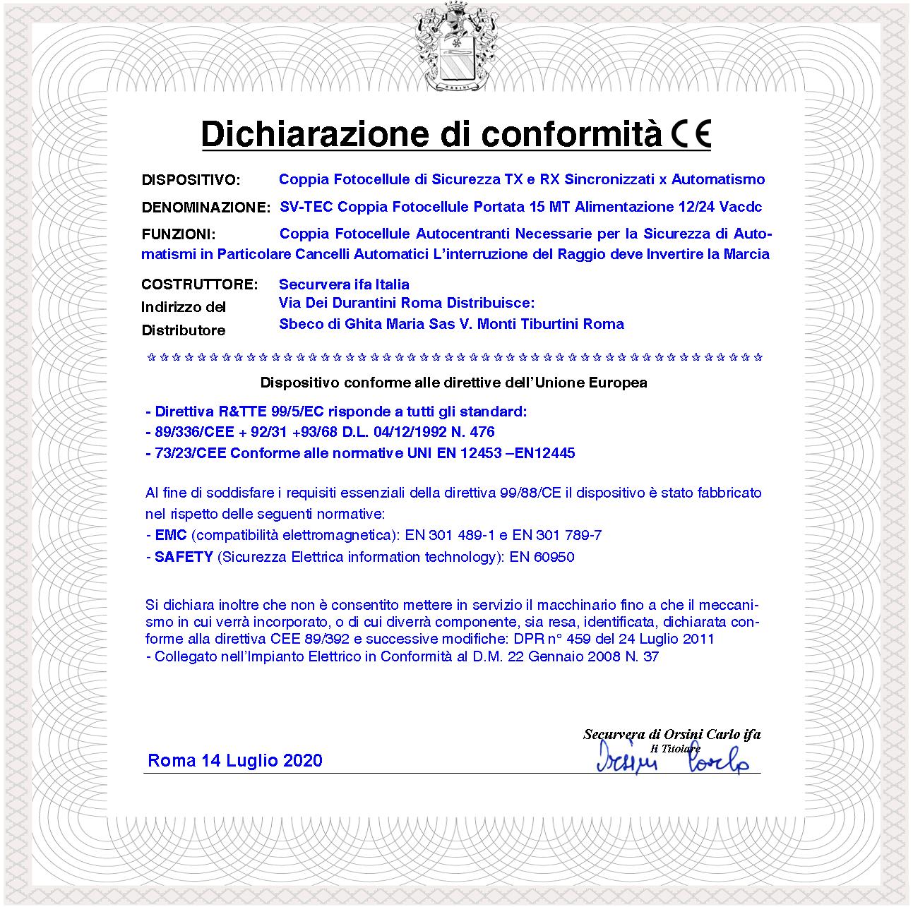 Fotocellule Coppia Sicurezza Un TX e Un RX Controllo Cancello Elettrico Automatico Portata 15 Metri Montaggio a Parete o Palina Controllare Dimensioni in Foto e Manuale Alimentazione 12/24 Vac