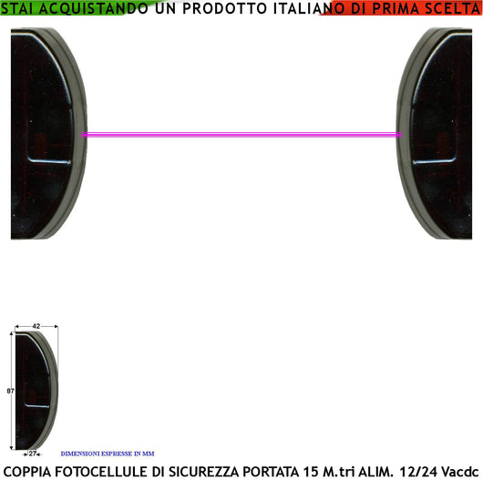 Fotocellule Controllo Sicurezza Cancello Elettrico Automatico Portata 15 Metri Lineari Un TX e Un RX Montaggio a Parete o Palina Controllare Dimensioni in Foto Alimentazione 12/24 Vac Scarichi Manuale