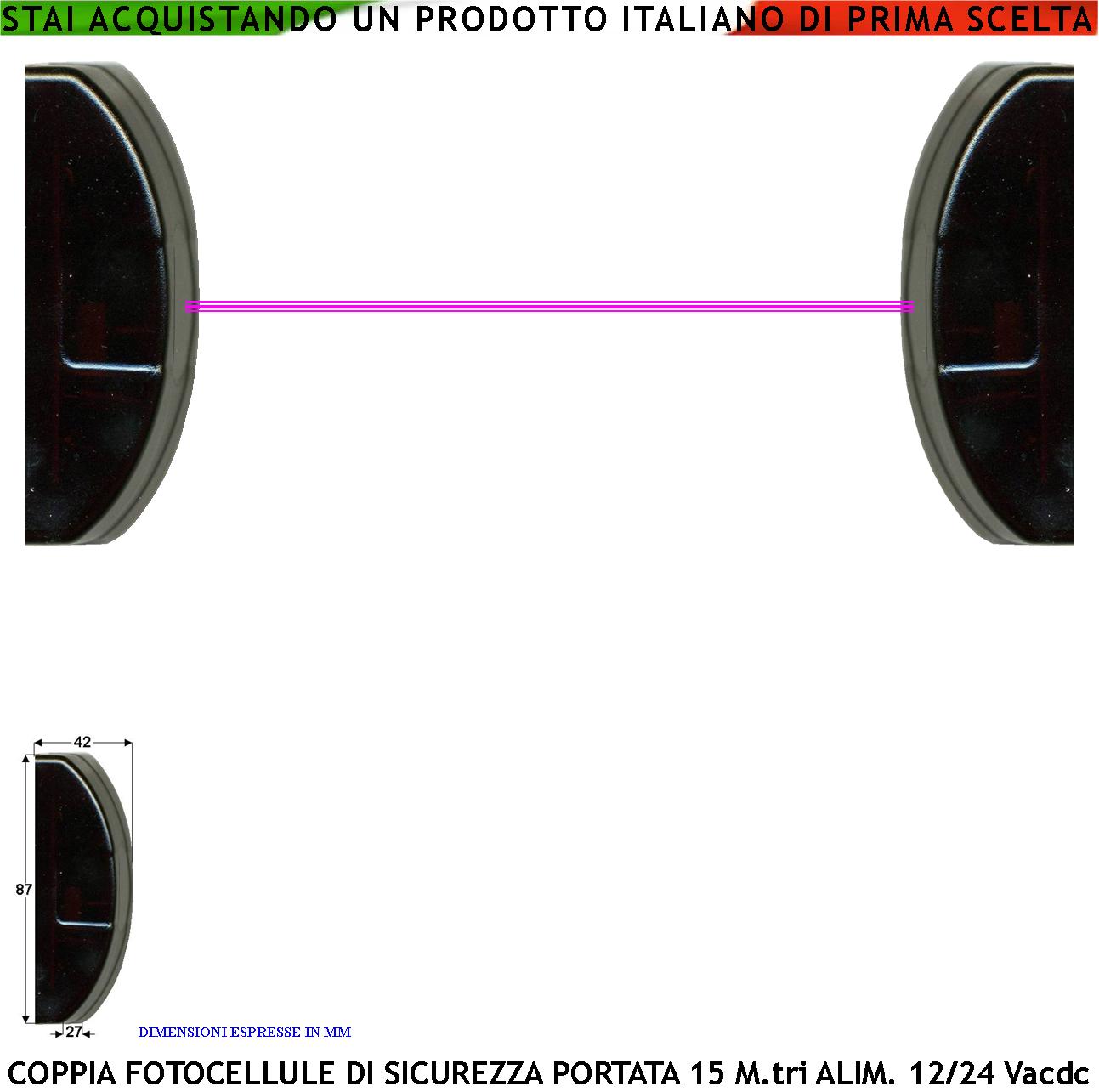 Fotocellule Sicurezza e Controllo Cancello Elettrico Automatico Coppia Un TX e Un RX Portata 15 Metri Montaggio a Parete o Palina Controllare Dimensioni in Foto Alimentazione 12/24 Vac Prodotto CE