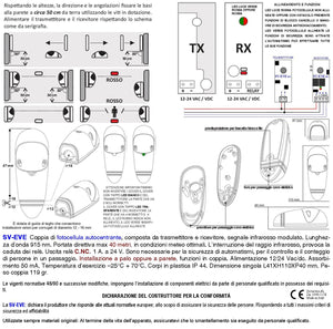 Fotocellule Universali TX e RX Sicurezza e Controllo Cancello Elettrico Automatico Portata 20 Metri Montaggio a Parete Oppure in Palina Alimentazione 12/24 Vac