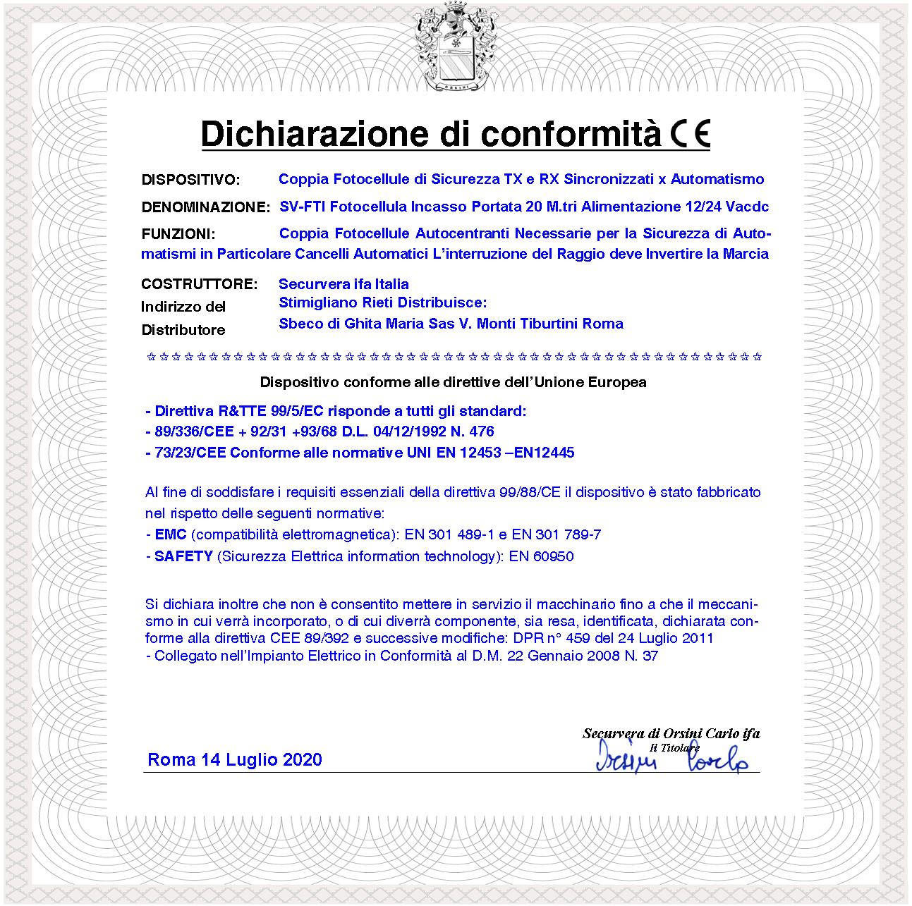 Fotocellula da Incasso 2 Coppie Controllo Sicurezza Cancello Elettrico Automatico Portata 20 Metri Lineari Montaggio a Parete o Palina Alimentazione 12/24 Vac