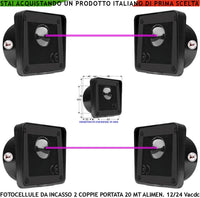 Coppia Fotocellule Incasso 2 Coppie Sicurezza e Controllo Automatismo Cancello TX e RX Portata 20 Metri Montaggio a Parete Oppure Palina Alimentazione 12/24 Vac